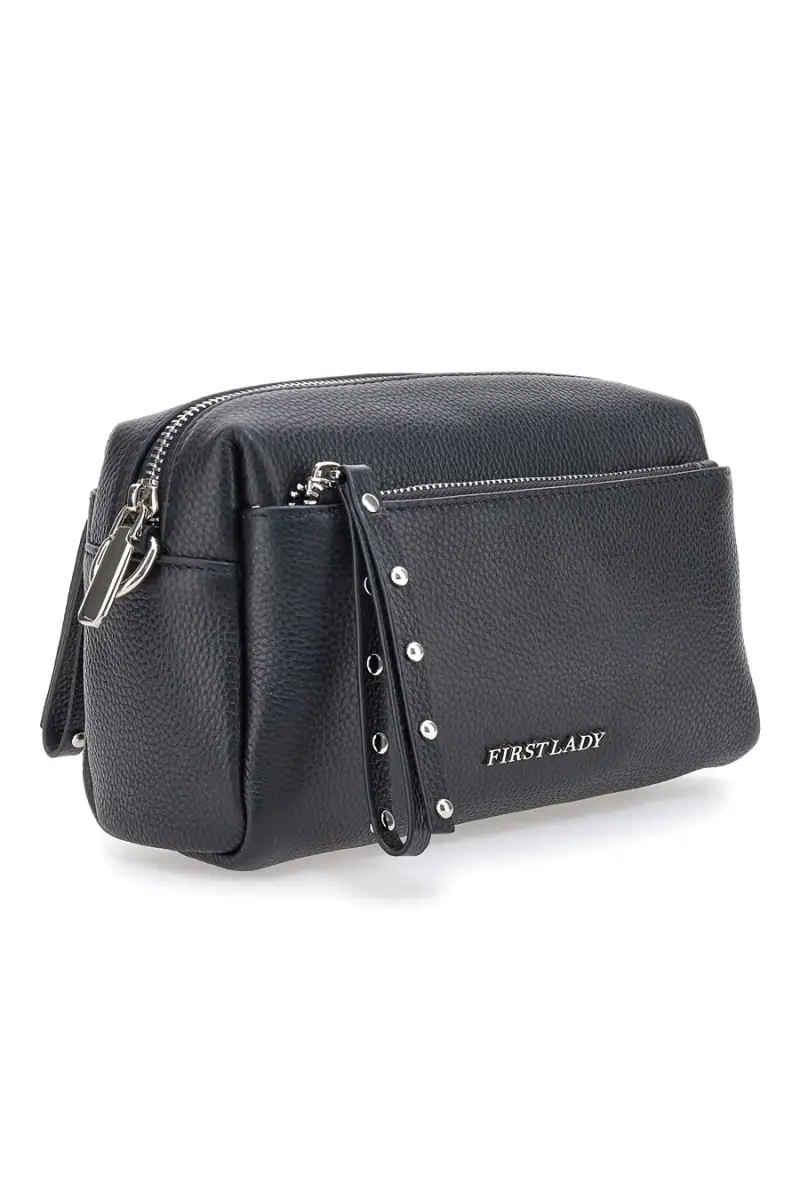 Borsa nera in vera pelle con tracolla e tasche interne First Lady SL 99138 [NERO] miniatura 2