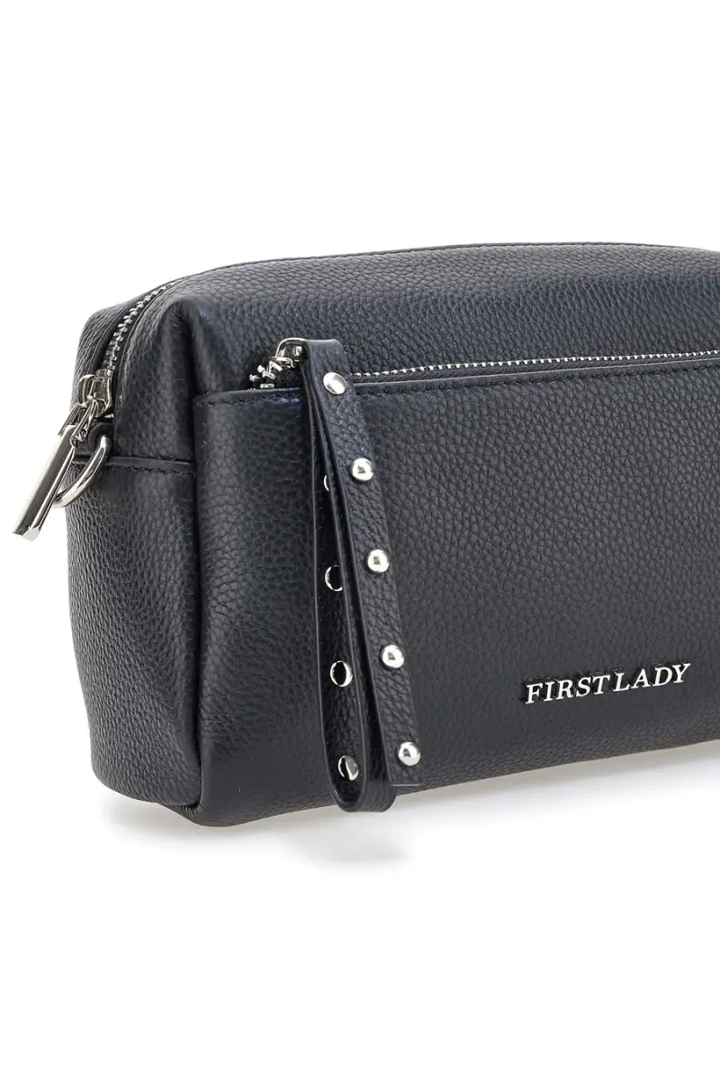 Borsa nera in vera pelle con tracolla e tasche interne First Lady SL 99138 [NERO] miniatura 3