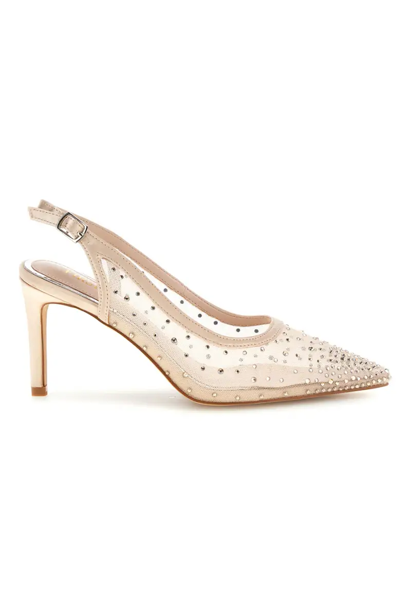 Décolleté slingback beige in tulle con strass First lady P656 [BEIGE]