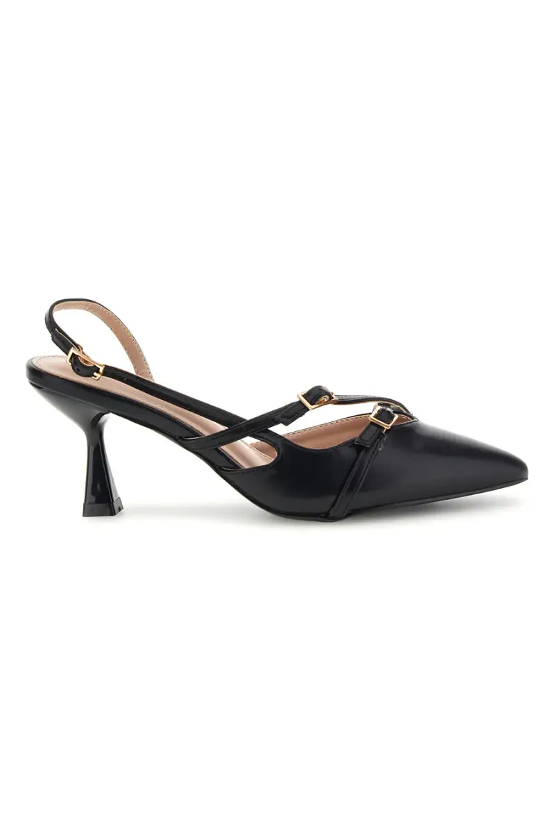 Décolleté slingback nere con cinturini First lady P655 [NERO]