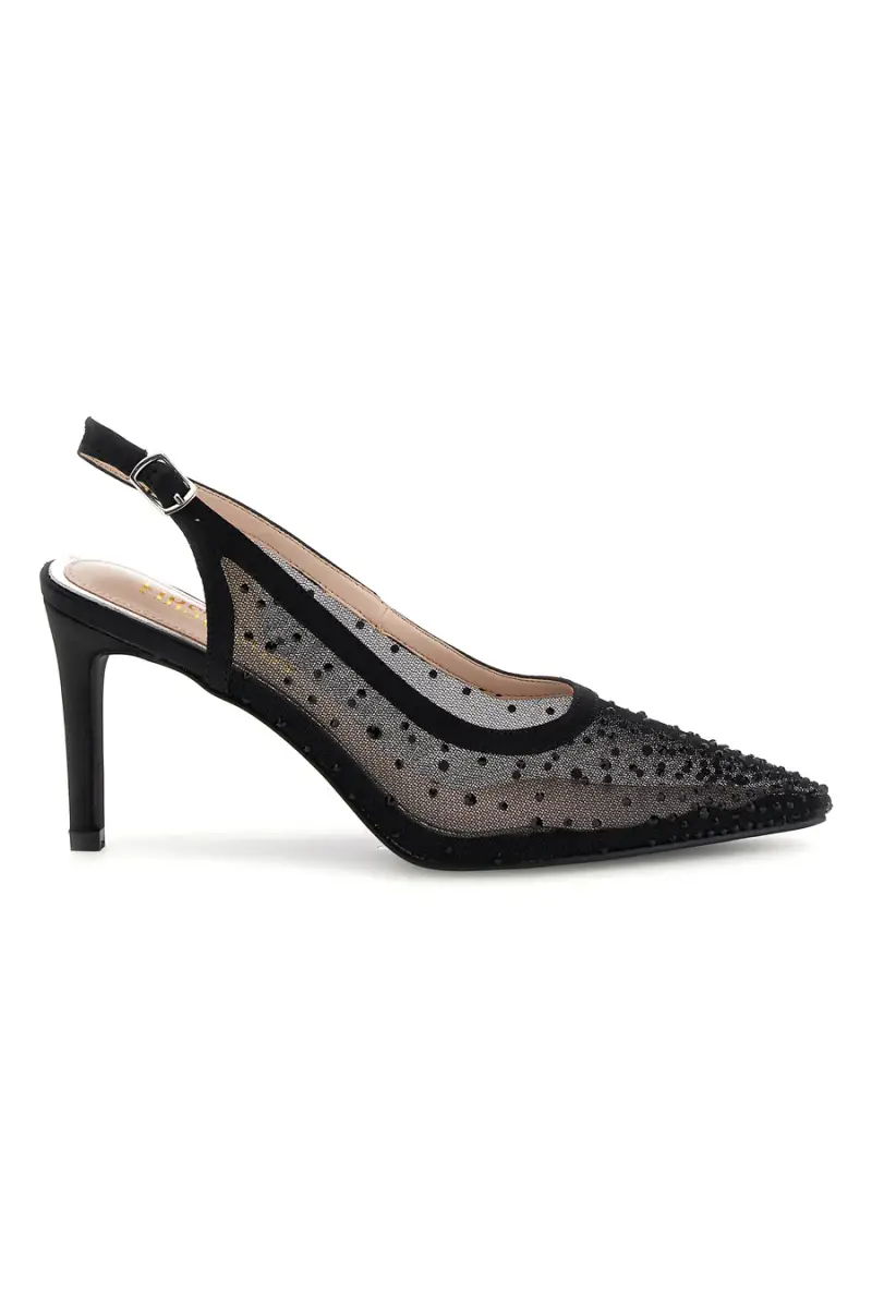 Décolleté slingback nere in tulle con strass First lady P656 [NERO]