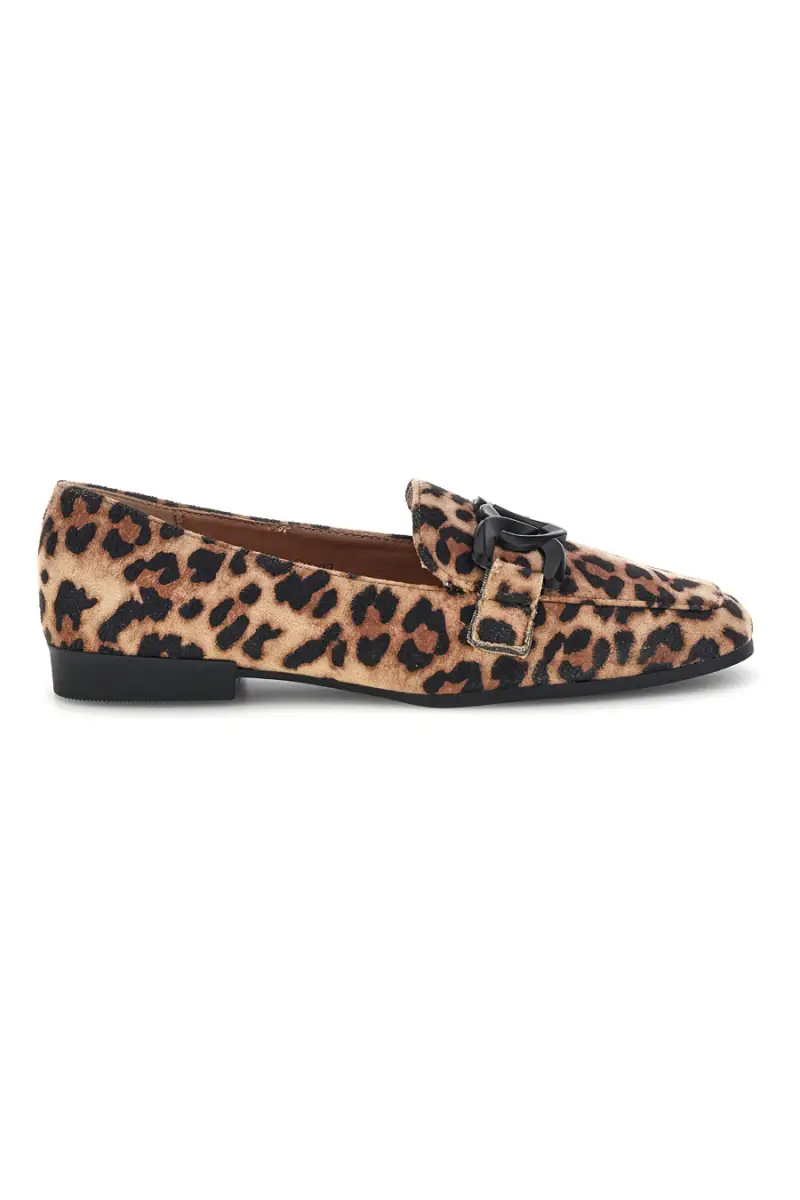 Mocassini animalier in tessuto stampa leopardata con morsetto First lady P673 [LEOPARD]