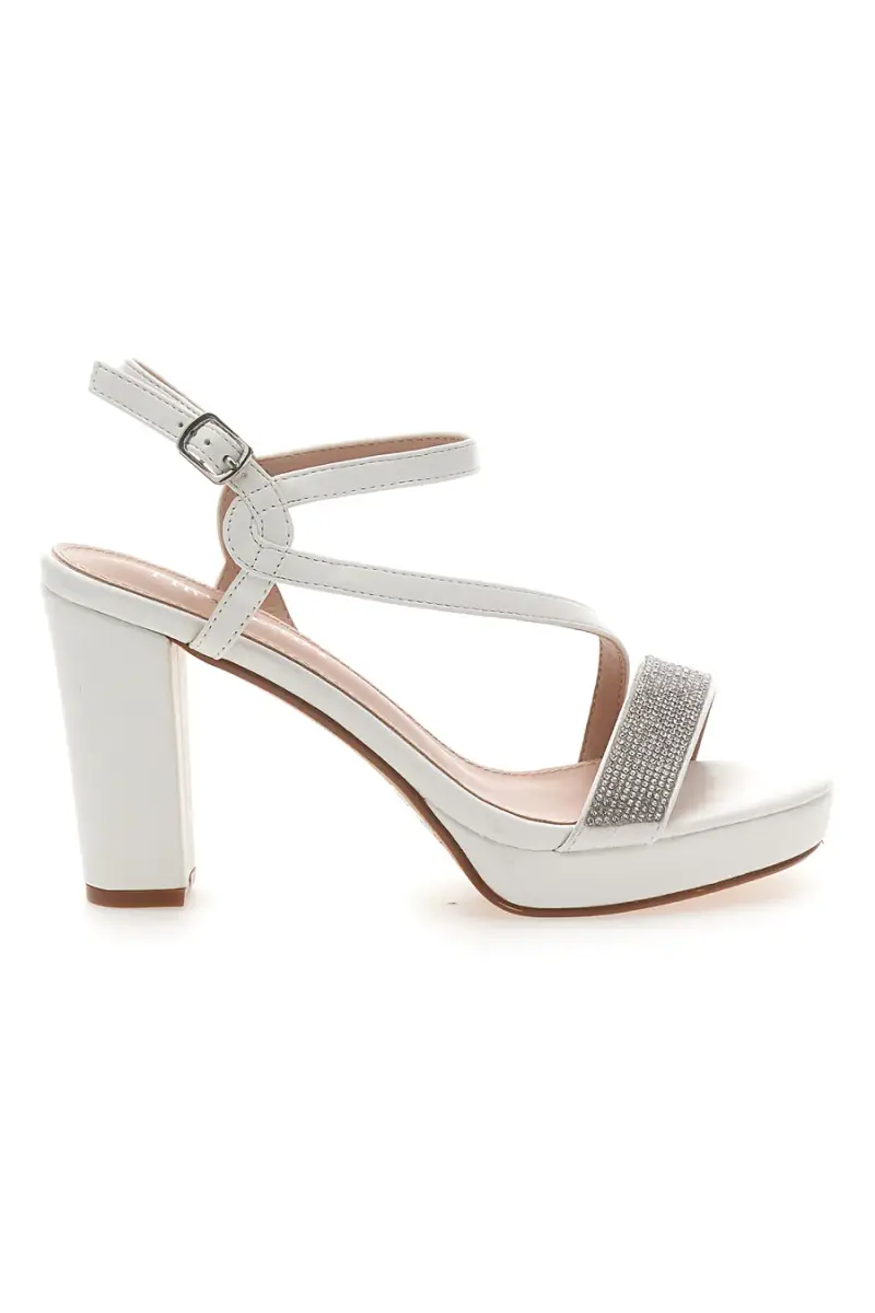 Sandali Bianchi con Tacco Alto e Fascia con Glitter FIRST LADY P542 [BIANCO]