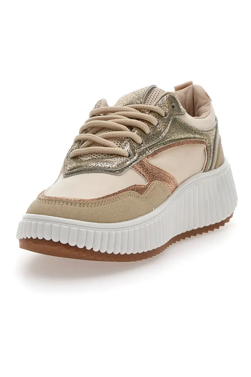 Sneakers Beige con Inserti Metallizzati First Lady 012 da Donna [BEIGE] miniatura 3