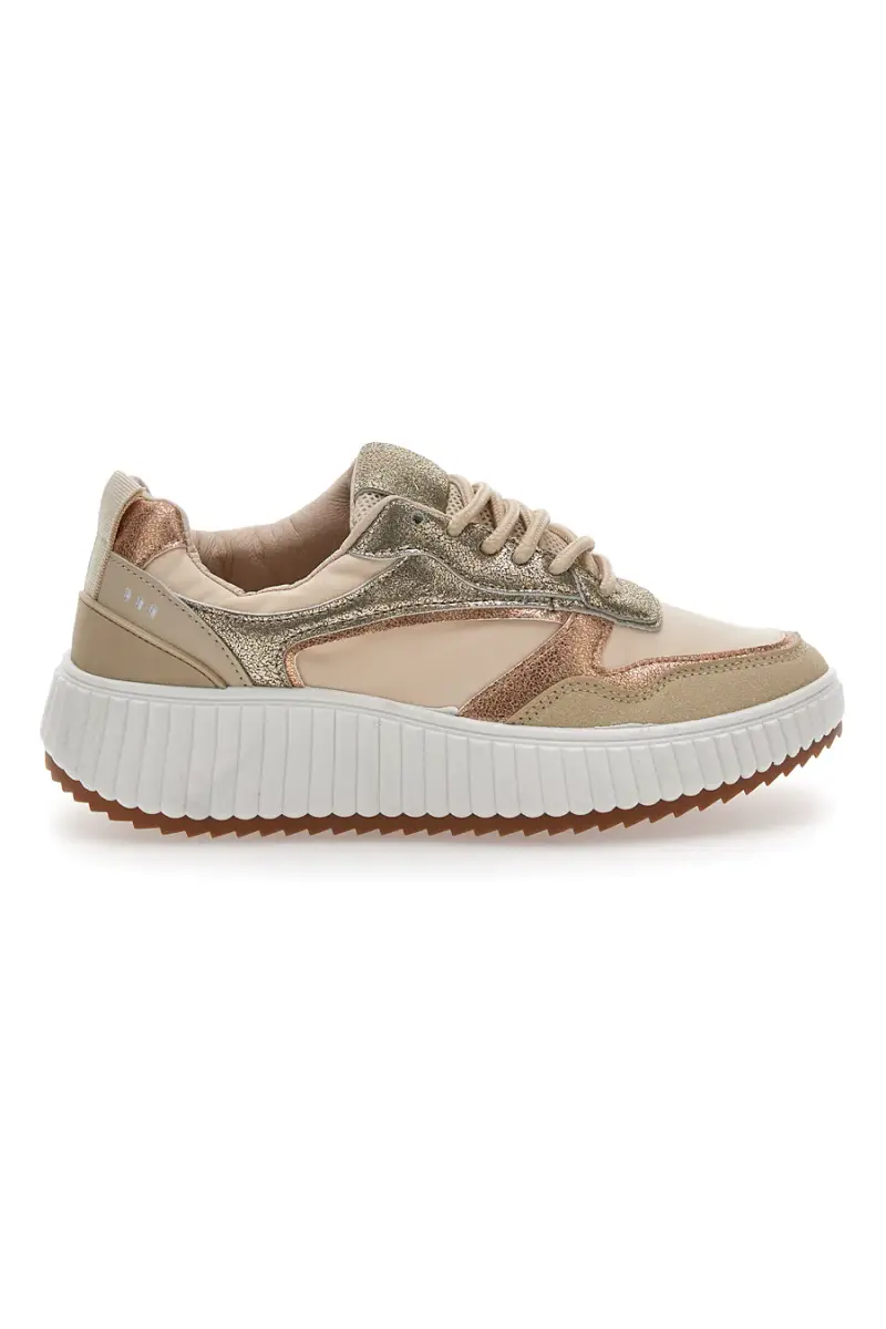 Sneakers Beige con Inserti Metallizzati First Lady 012 da Donna [BEIGE]
