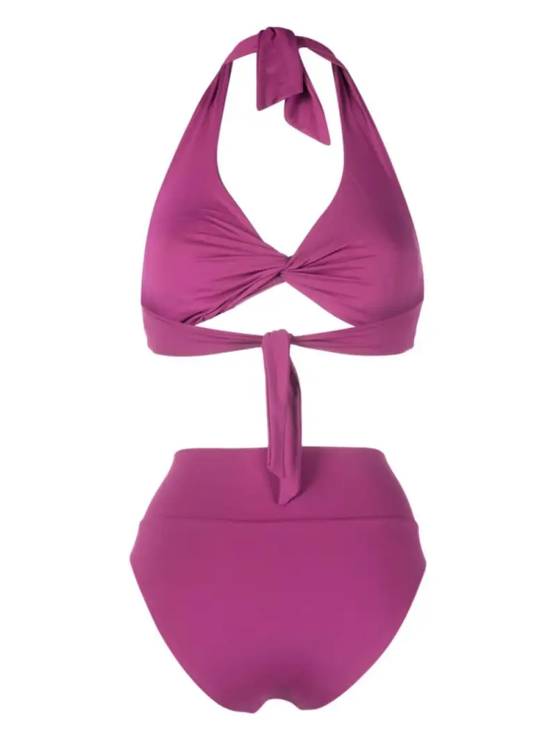 Costume a vita alta prugna con foglie miniatura 3