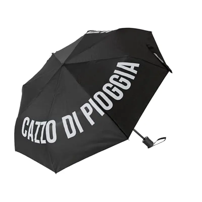 Fisura – Parapluie pliable original Cazzo Di Pioggia noir. Modèle automatique féminin. Facile à transporter. Coupe-vent et robuste, idéal en déplacement. Diamètre ouvert : 96 cm.