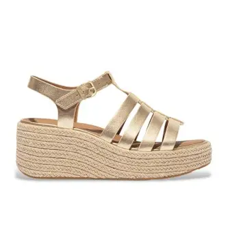 per donna JF5-675 Espadrillas in pelle con zeppa stile pescatore color oro (36), 5 a 8cm, Fibbia, Casual