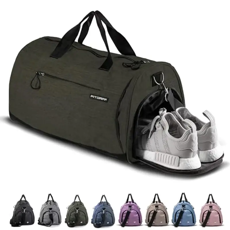 Fitgriff® Borsone Palestra Uomo & Donna V1 - Borsa Sportivo con Porta Scarpe e Tasca Umida da Viaggio, Sport, Fitness, Piscina - Duffel Bag (Army Green, 48 x 26 x 25 cm (Small))