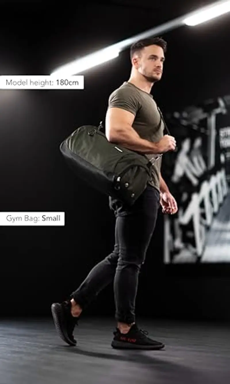 Fitgriff® Borsone Palestra Uomo & Donna V1 - Borsa Sportivo con Porta Scarpe e Tasca Umida da Viaggio, Sport, Fitness, Piscina - Duffel Bag (Army Green, 48 x 26 x 25 cm (Small)) miniatura 2
