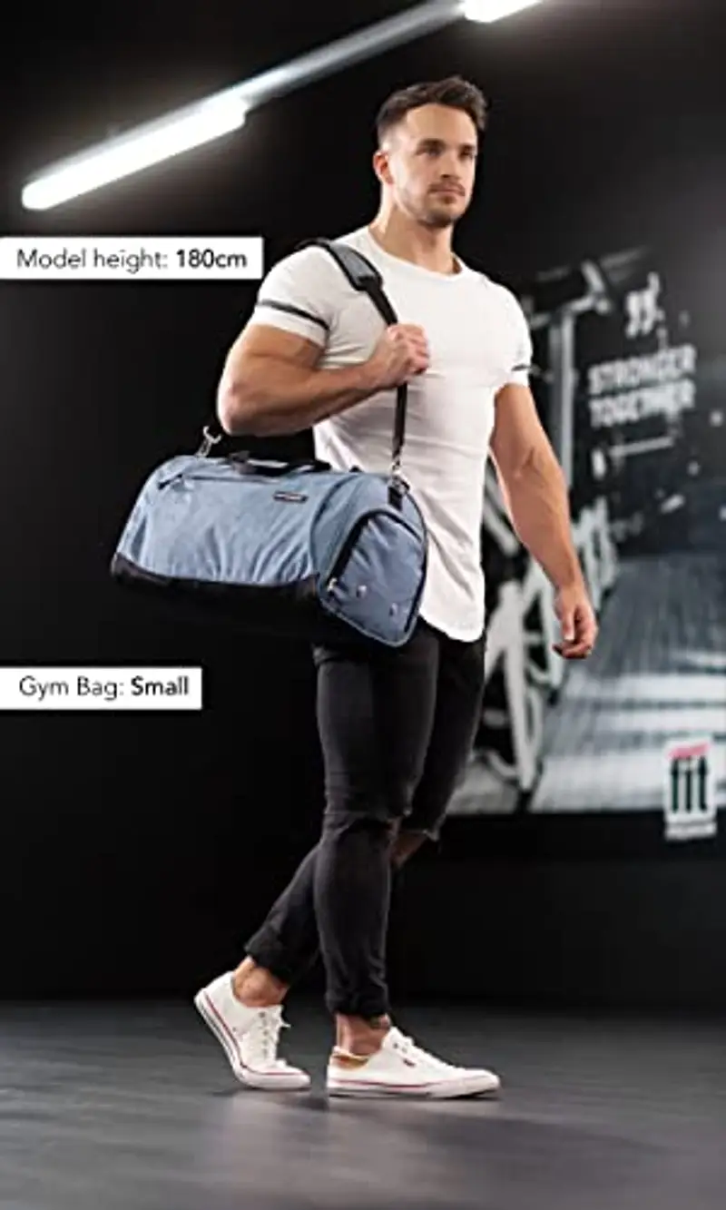 Fitgriff® Borsone Palestra Uomo & Donna V1 - Borsa Sportivo con Porta Scarpe e Tasca Umida da Viaggio, Sport, Fitness, Piscina - Duffel Bag (Light Blue, 48 x 26 x 25 cm (Small)) miniatura 2