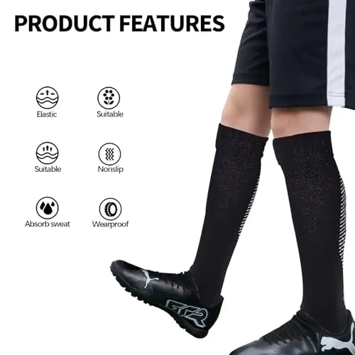 Fjquamitix 4 paia di calzini da calcio per bambini, altezza al ginocchio, traspiranti, antiscivolo, per rugby, calcio miniatura 2