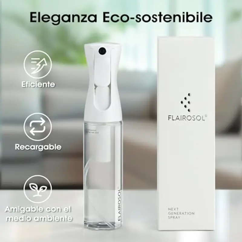 FLAIROSOL Flacone Spray Nebulizzatore per Capelli Ricci 300ml, Spruzzino Acqua Continua Fine per Barbiere/Parrucchiere - Ricaricabile, per pulizia/Piante/Animali Domestici(Trasparente, Stampa Nera) miniatura 2