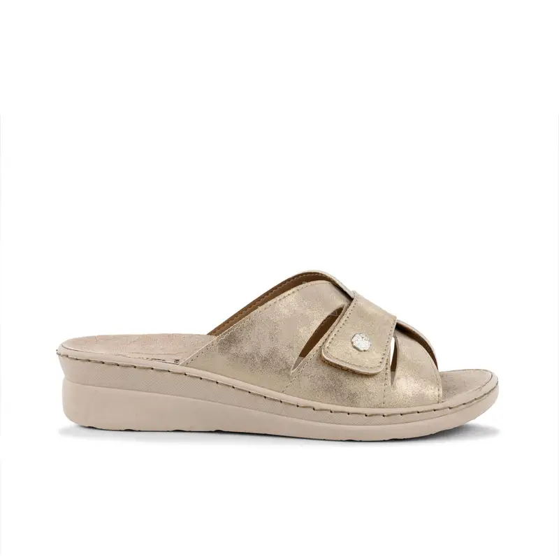 Ciabatte comfort beige da donna con zeppina