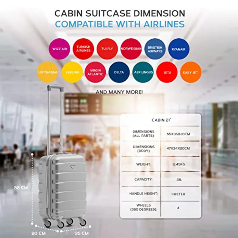 Flight Knight ABS Trolley Bagaglio A Mano 55x35x20cm Compatibile Con Alitalia, easyJet, RyanAir, KLM E Tanti Altri! Valigia Leggera Bagaglio A Mano 4 Rotelle miniatura 3