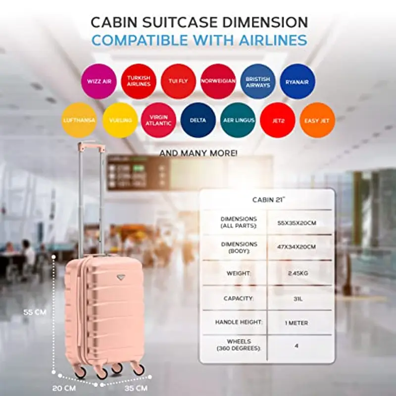 Flight Knight ABS Trolley Bagaglio A Mano 55x35x20cm Compatibile Con Alitalia, easyJet, RyanAir, KLM E Tanti Altri! Valigia Leggera Bagaglio A Mano 4 Rotelle miniatura 3