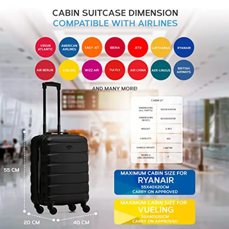 Flight Knight Valigie Rigide in ABS Leggere a 4 Ruote - Bagaglio a Mano Approvato per Oltre 60 Compagnie Aeree Tra Cui Easyjet, Jet2 E Dimensioni Massime per Ryanair (Priorita) 55x40x20cm miniatura 3