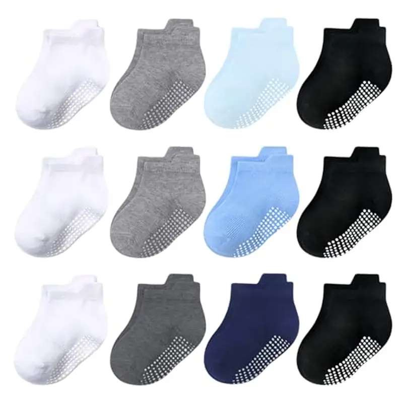 flintronic 12 Paia Calzini da Neonato, Calzini Antiscivolo per Bambini da 1 a 3 anni, Calzini alla Caviglia Altamente