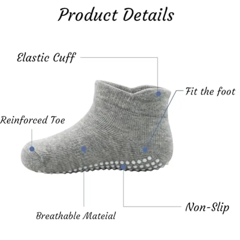 flintronic 12 Paia Calzini da Neonato, Calzini Antiscivolo per Bambini da 1 a 3 anni, Calzini alla Caviglia Altamente miniatura 2