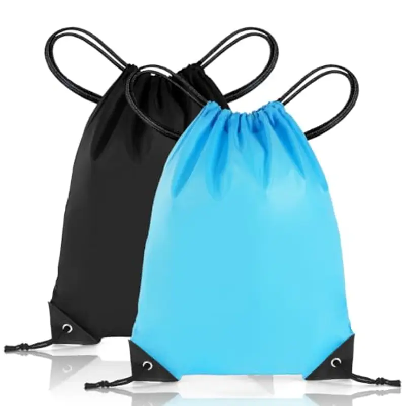 flintronic 2 Pezzi Palestra Borsa da Spiaggia, Sportiva Gym Sack, PE Borse con Coulisse, Zaino a Corda per Sport, Spiaggia, Viaggi, Vacanze - Unisex (Blu + Nero)