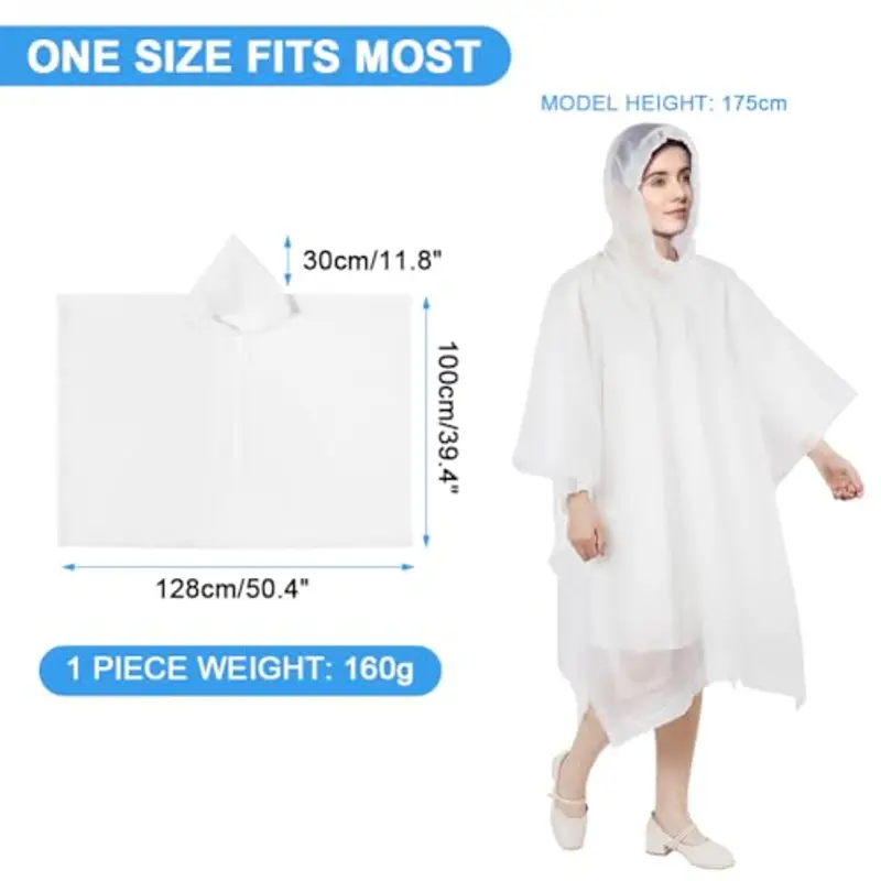 flintronic 2 Pezzi Poncho, EVA Poncho Impermeabile Riutilizzabile, Impermeabile Portatile con Cappuccio per Adulto miniatura 2