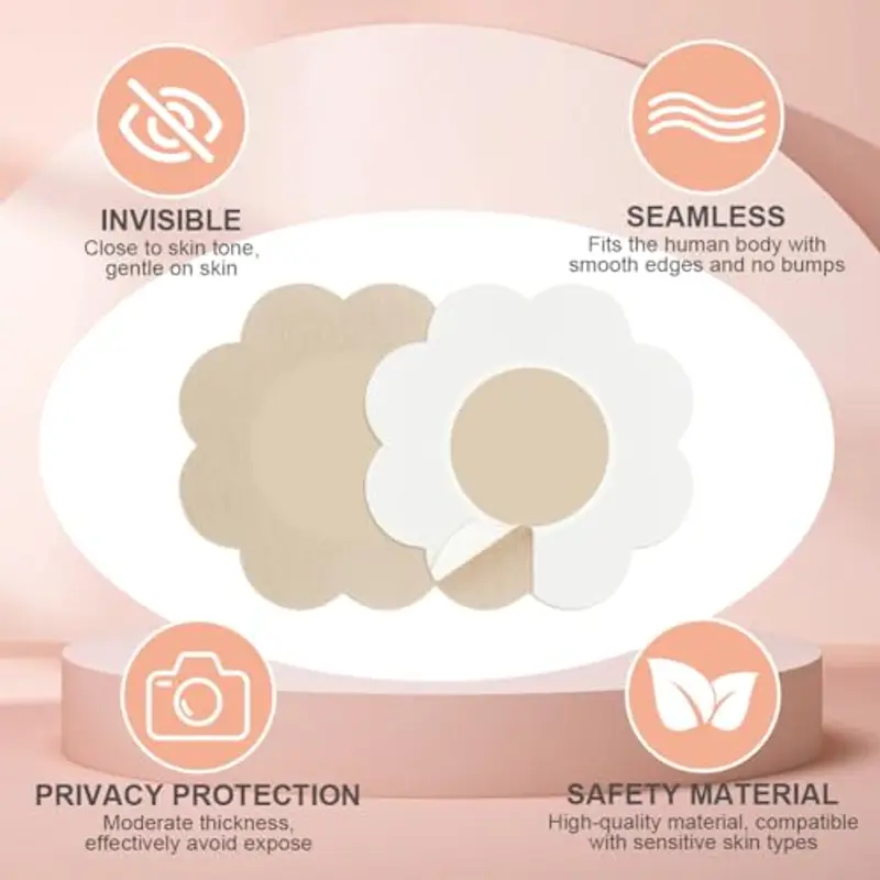 flintronic 40 Pezzi Copricapezzoli Invisibili Adesivi Monouso per Capezzoli, Copri Capezzolo da Donna, Copricapezzoli Adesivi, Seno Capezzolo Copre per Donne Ragazze Festa, Forma di Circolo e Fiore miniatura 3