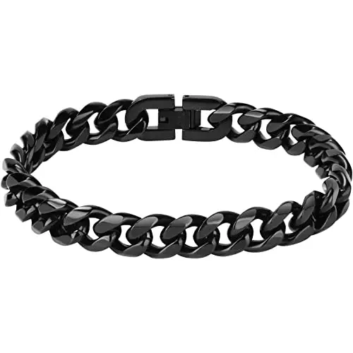 flintronic Bracciale da uomo in acciaio inossidabile, catena grande maglia braccialetto, braccialetto di hip-hop alla