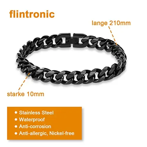 flintronic Bracciale da uomo in acciaio inossidabile, catena grande maglia braccialetto, braccialetto di hip-hop alla miniatura 2