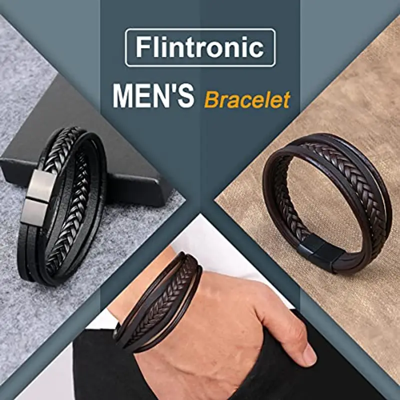Flintronic Bracciale Intrecciato Pelle, Lovers Braccialetto Pelle Magnetico, Lunghezze Diverse Bracciale Premium per miniatura 3