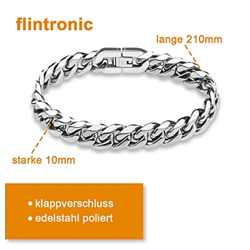 flintronic Bracciale Uomo a Catena Grossa Robusta? Bracciale Donna Uomo, Bracciale Braccialetto Uomo, Braccialetto Catena in Acciaio Inox, 10 * 21 cm, Regalo Perfetto miniatura 2