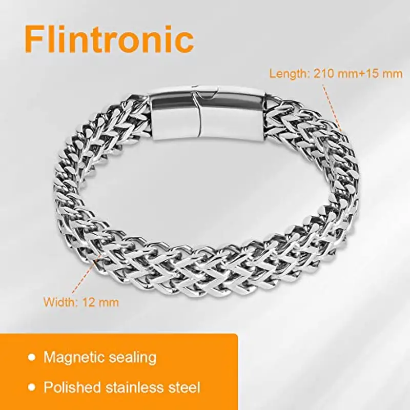flintronic Bracciale Uomo a Catena Grossa Robusta? Bracciale Donna Uomo, Braccialetto Catena in Acciaio Inox, 12 * 22 cm, Regalo Perfetto (Con Fibbia Ad Estensione) miniatura 2