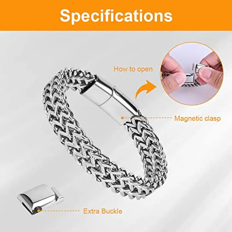 flintronic Bracciale Uomo a Catena Grossa Robusta? Bracciale Donna Uomo, Braccialetto Catena in Acciaio Inox, 12 * 22 cm, Regalo Perfetto (Con Fibbia Ad Estensione) miniatura 3