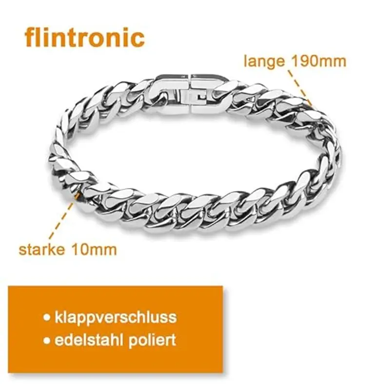 flintronic Bracciale Uomo a Catena Grossa Robusta, Bracciale Donna Uomo, Braccialetto Catena in Acciaio Inox, 19 cm, Regalo Perfetto miniatura 2