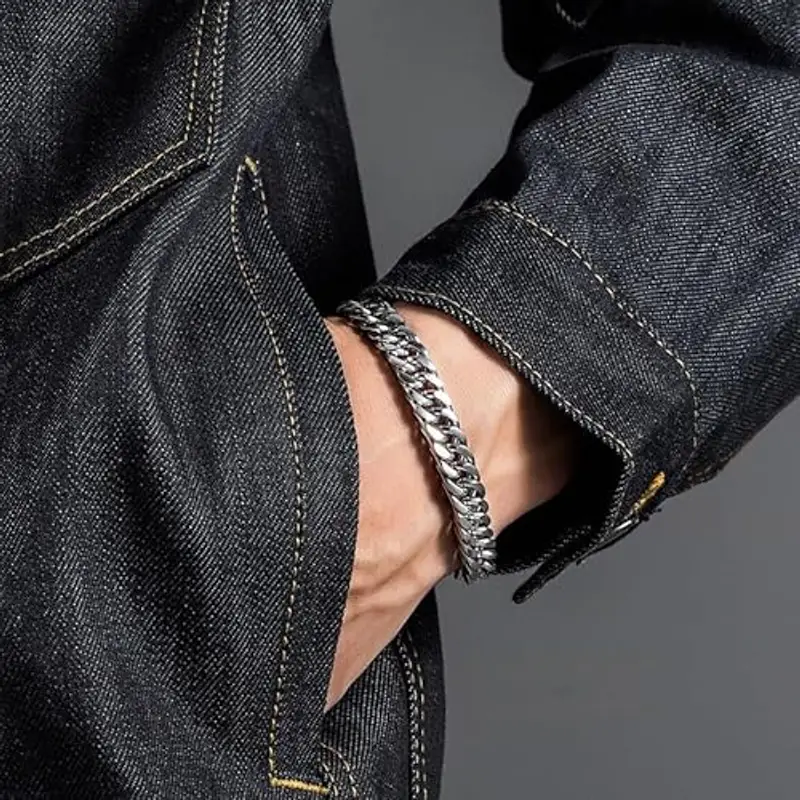 flintronic Bracciale Uomo a Catena Grossa Robusta, Bracciale Donna Uomo, Braccialetto Catena in Acciaio Inox, 19 cm, Regalo Perfetto miniatura 3