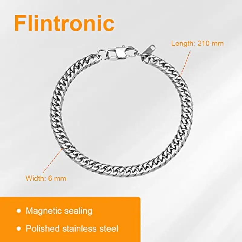 flintronic Bracciale Uomo a Catena Grossa Robusta, Bracciale Donna Uomo, Braccialetto Catena in Acciaio Inox, 6 * 21 cm, Regalo Perfetto (Con Fibbia Ad Estensione) miniatura 2