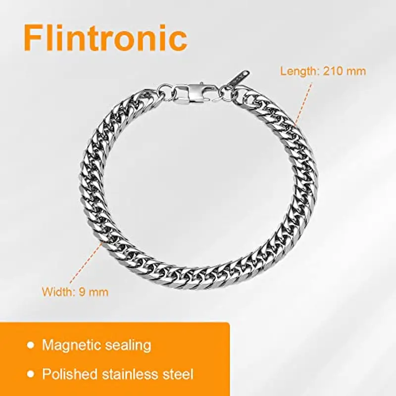flintronic Bracciale Uomo a Catena Grossa Robusta? Bracciale Donna Uomo, Braccialetto Catena in Acciaio Inox, 9 * 21 cm, Regalo Perfetto (Con Fibbia Ad Estensione) miniatura 2