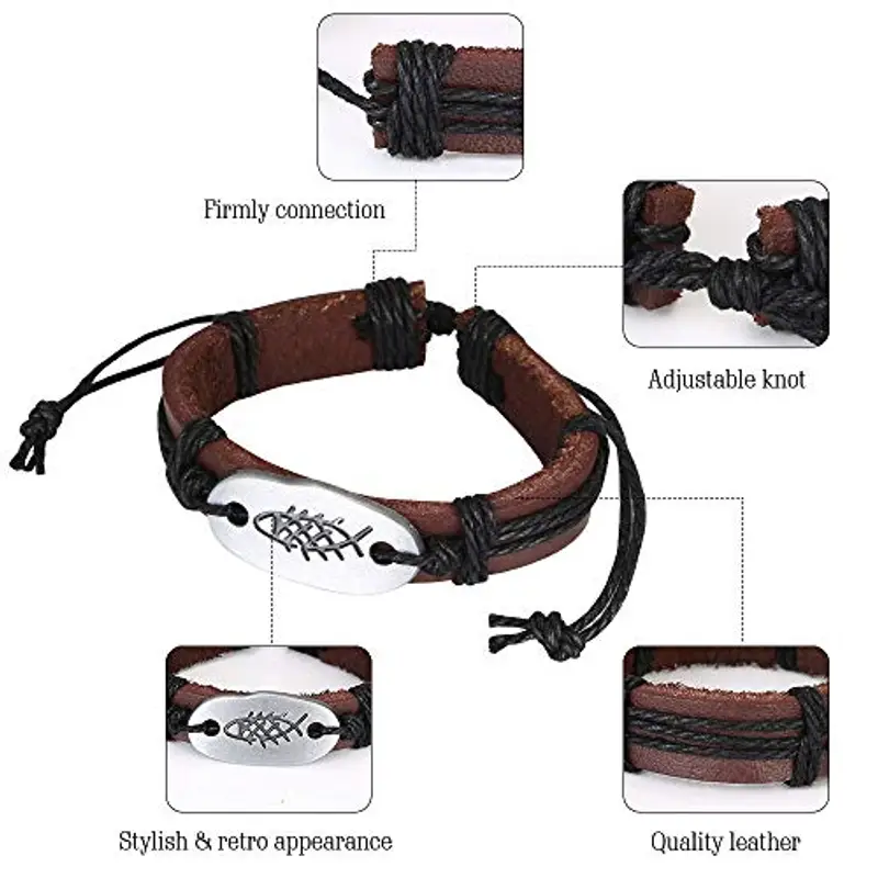 flintronic Bracciale Uomo Pelle, 6 Pezzi Bracciale Corda Uomo Donna, Bracciale Intrecciato in Pelle, Bracciale per Uomo Donna, Idea Regalo per Fidanzato, Amici, Marito, 18-34CM miniatura 3