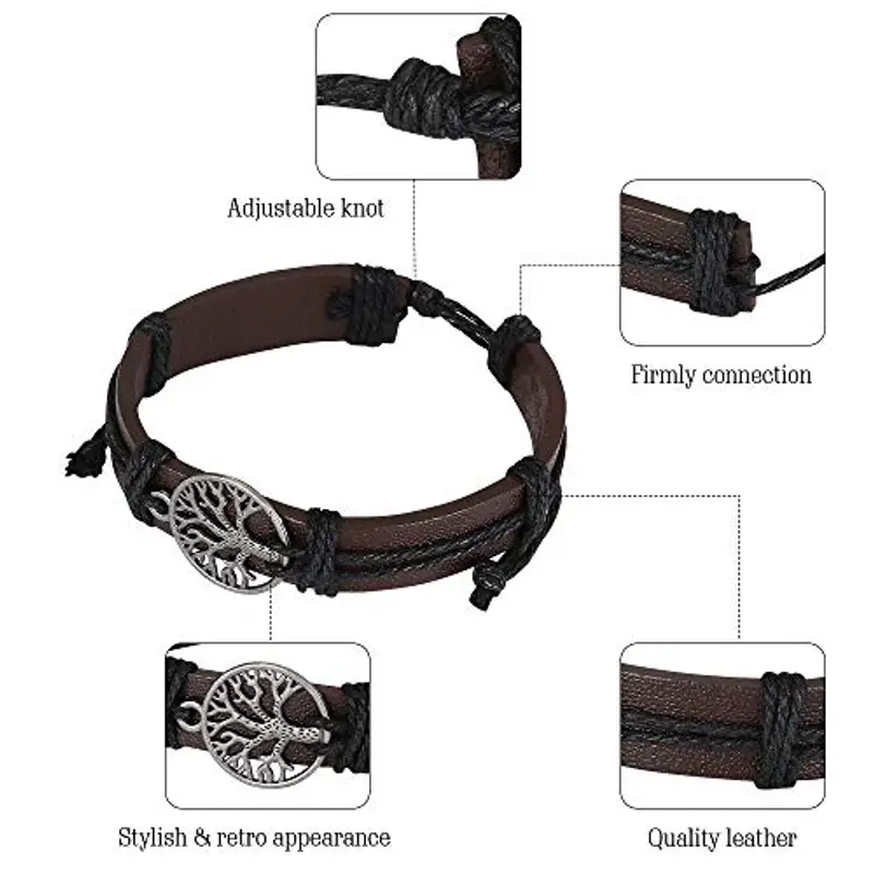 flintronic Bracciale Uomo Pelle, 6 Pezzi Bracciale Corda Uomo Donna, Bracciale Intrecciato in Pelle, Bracciale per Uomo Donna, Idea Regalo per Fidanzato, Amici, Marito, 18-34CM miniatura 3