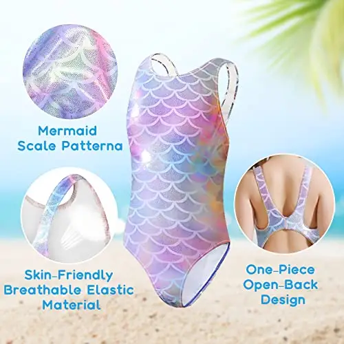 flintronic Costume da Bagno per Ragazze, Costume Intero Bambina Sirena, Bikini da Spiaggia Ragazze, Estivo Senza Manica miniatura 3