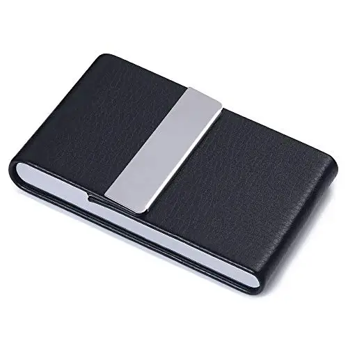 flintronic Porta biglietti da visita, in pelle PU. Porta Biglietti da Credito in Acciaio Inox con fibbia magnetica per miniatura 2