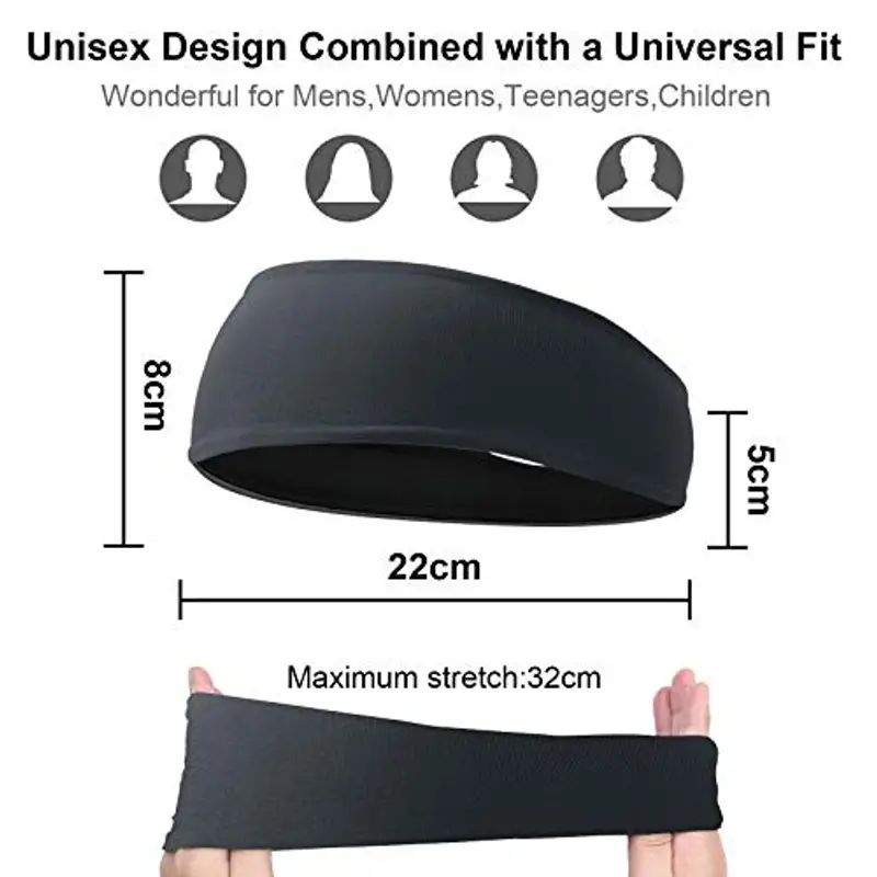Flintronic Sport Headband, Fascia da Corsa, Antiscivolo umidità Ampia Fascia per Capelli, Fasce Antisudore, Fascia da Ginnastica per Uomini e Donne, Fascia per Sport in Esecuzione, Yoga, Jogging miniatura 3