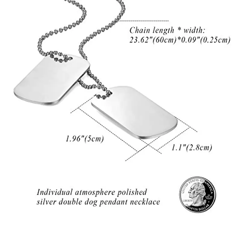 Flongo 3pcs Pendente ciondolo personalizzato incisione acciaio inossidabile collana militare, Collana da uomo personalizzata, Ciondolo doppio dog tag, 60cm miniatura 2