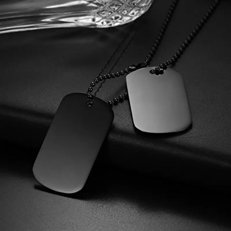 Flongo Pendente ciondolo personalizzato incisione acciaio inossidabile collana militare, Collana da uomo miniatura 2