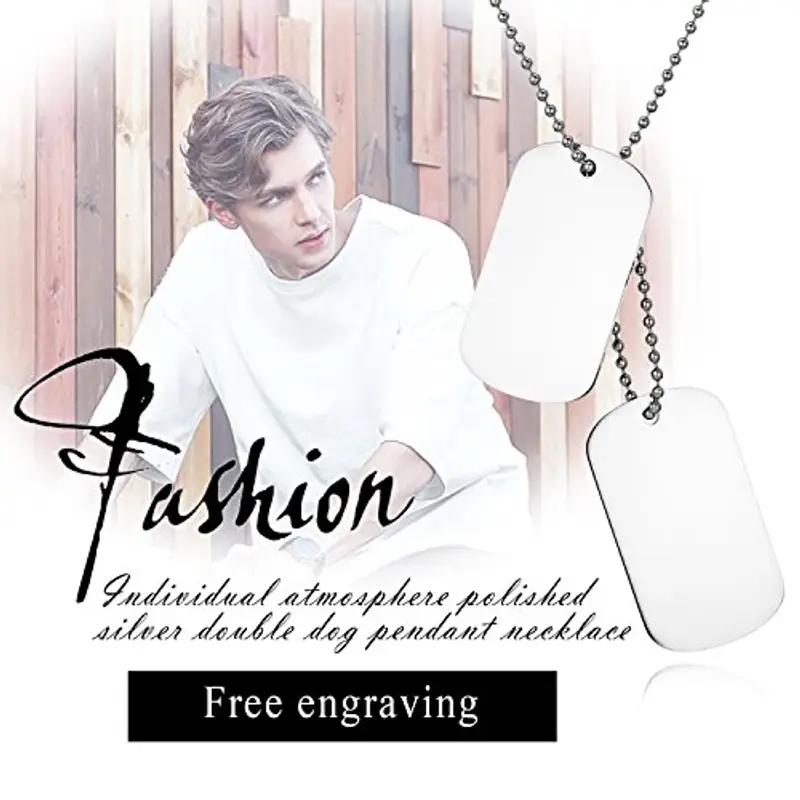 Flongo Pendente Ciondolo Personalizzato Incisione Acciaio Inossidabile Collana Militare, Collana da Uomo Personalizzata, Ciondolo Doppio Dog Tag, Argenteo 60cm miniatura 2