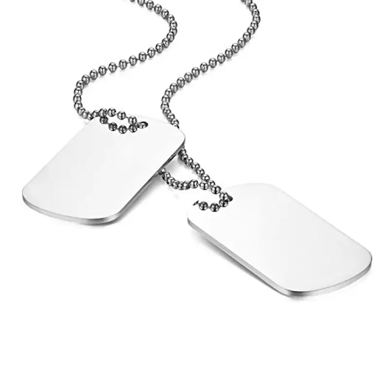 Flongo Pendente ciondolo personalizzato incisione acciaio inossidabile collana militare, Collana da uomo personalizzata, Ciondolo doppio dog tag, Argenteo 60cm