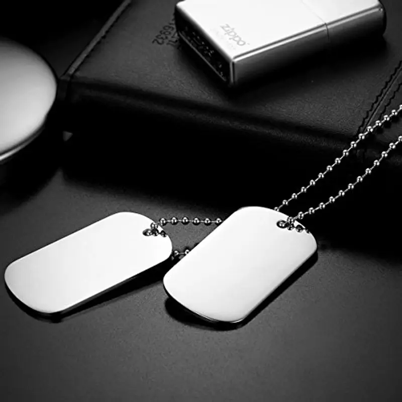 Flongo Pendente ciondolo personalizzato incisione acciaio inossidabile collana militare, Collana da uomo personalizzata, Ciondolo doppio dog tag, Argenteo 60cm miniatura 2