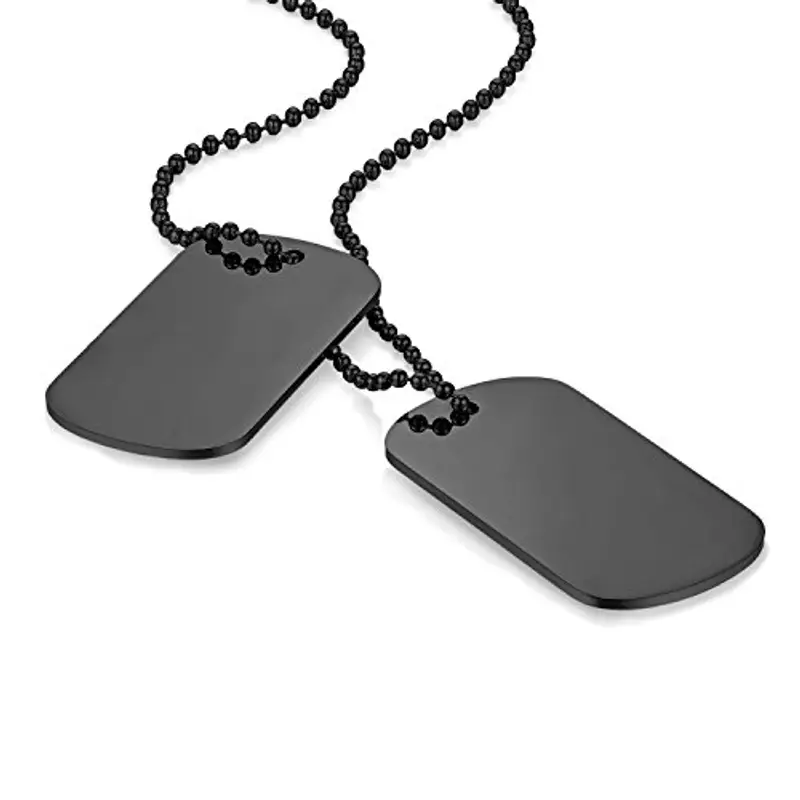 Flongo Pendente ciondolo personalizzato incisione acciaio inossidabile collana militare, Collana da uomo personalizzata, Ciondolo doppio dog tag, Argenteo 60cm (Nero DIY)