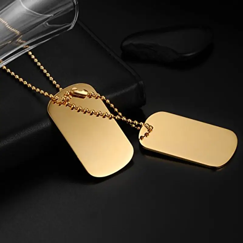 Flongo Pendente Ciondolo Personalizzato Incisione Acciaio Inossidabile Collana Militare, Collana da Uomo Personalizzata, Ciondolo Doppio Dog Tag, Catena 60cm miniatura 2