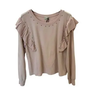 MAGLIA DONNA MANICA LUNGA ROUCHES E PERLE FLORA 34888