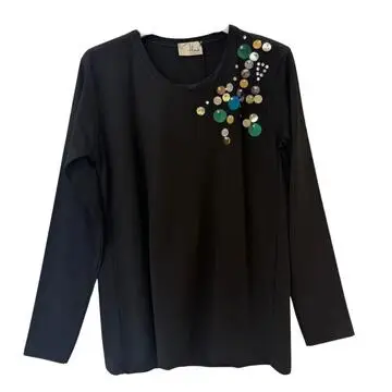 MAGLIA DONNA PAILLETTES MANICA LUNGA FLORA FB2708